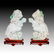 PAIR OF CHINESE CARVED JADE CROWING ROOSTERS, WOODEN - 11