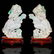 PAIR OF CHINESE CARVED JADE CROWING ROOSTERS, WOODEN