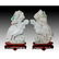 PAIR OF CHINESE CARVED JADE CROWING ROOSTERS, WOODEN - 3