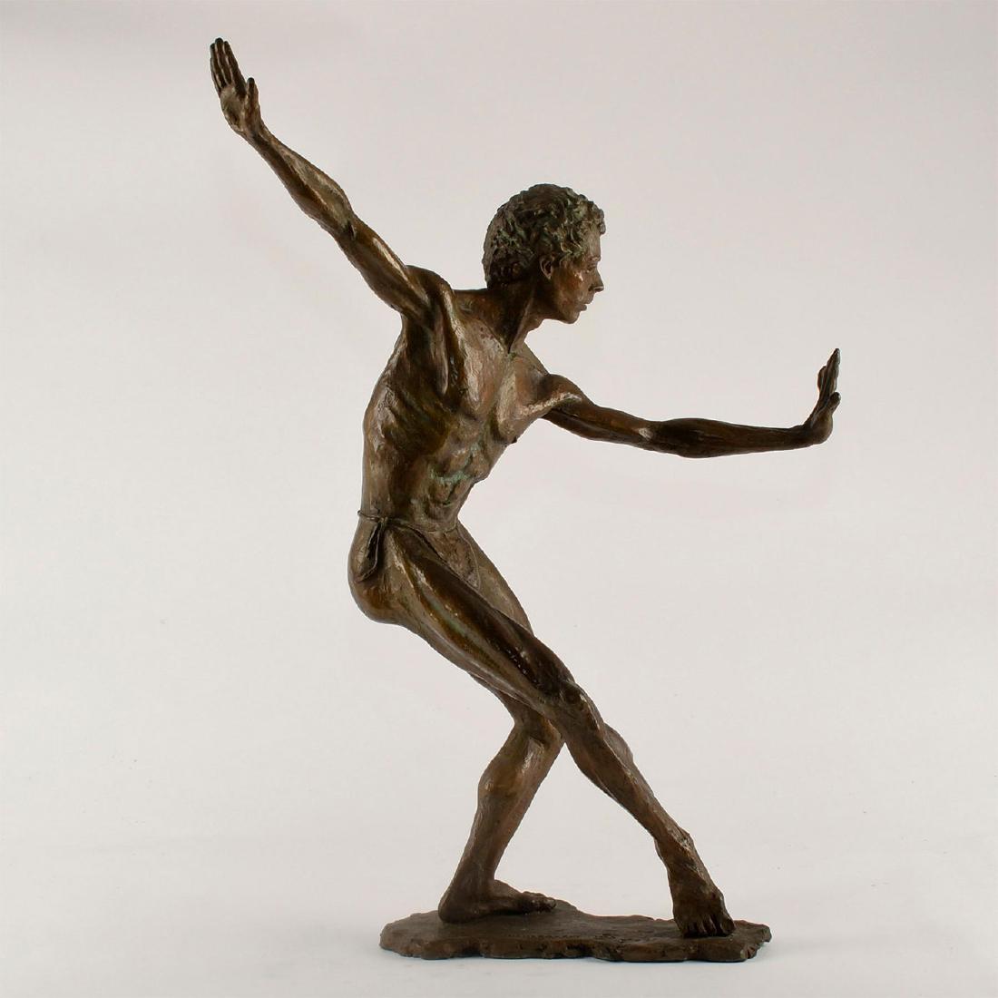 BRONZE SCULPTURE OF DANCER BY DAVID HEUNEGARDT: A bronze sculpture by famed Los Angeles Artist David Heunegardt entitled "Pause the Motion" Impressionistic in style and manner, this sculpture work captures the grace and energy of the dancer's athle