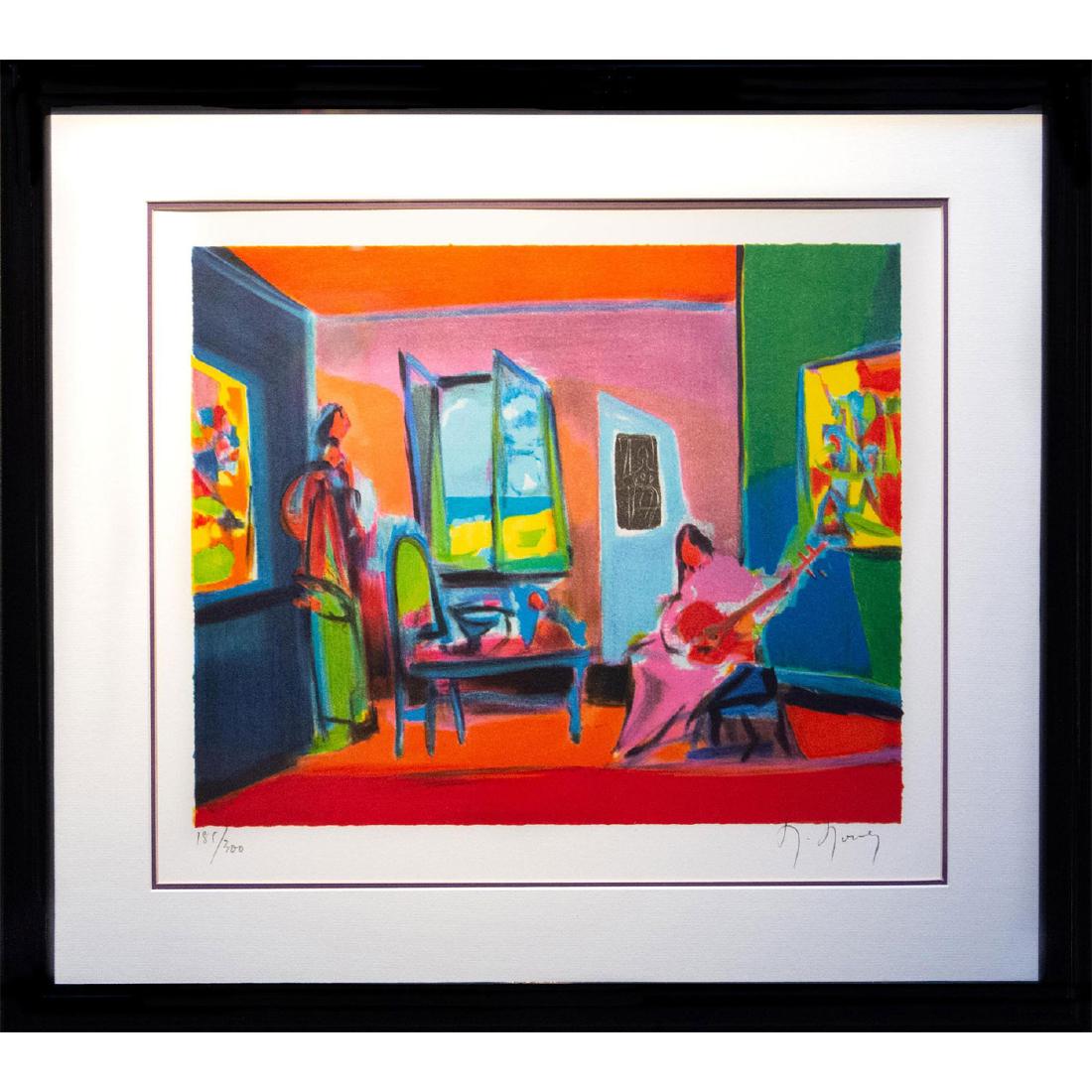 FRAMED COLOR LITHOGRAPH, LA MUSICIENNE, BY MARCEL MOULY: Limited edition lithograph in color on wove Arches paper. Presented in a black frame with matte and border. Impressionistic Fauvism signed and numbered by French abstract artist Marcel Mouly (1918-200
