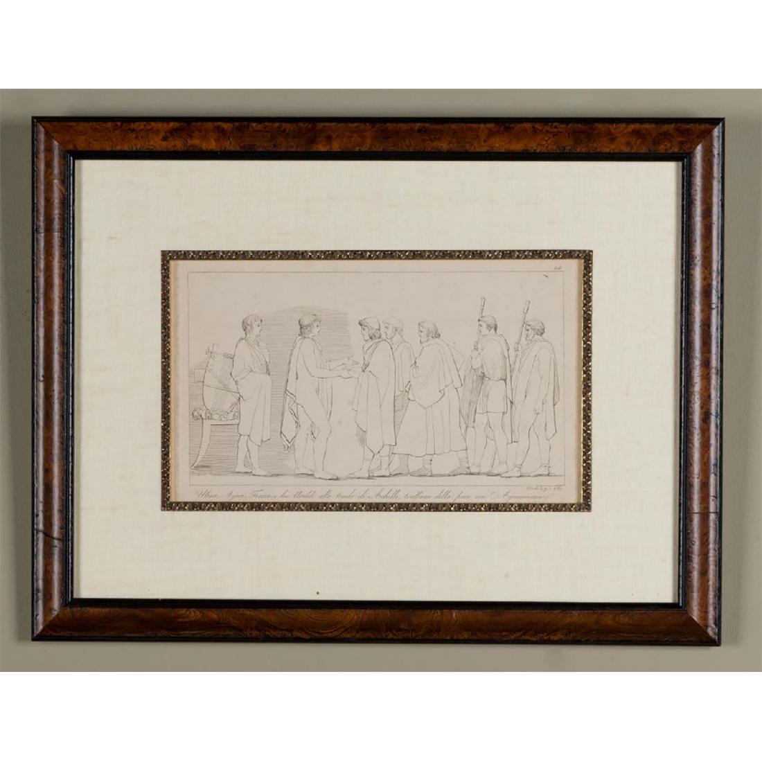 JOHN FLAXMAN (BRITISH, 1755-1826) ENGRAVING ILIAD HOMER: Illustration to Homer's Iliad "The Embassy to Achilles". Plate 14. Artist: John Flaxman Dimensions: 20.5"W x 15.75"L framed Country of Origin: England