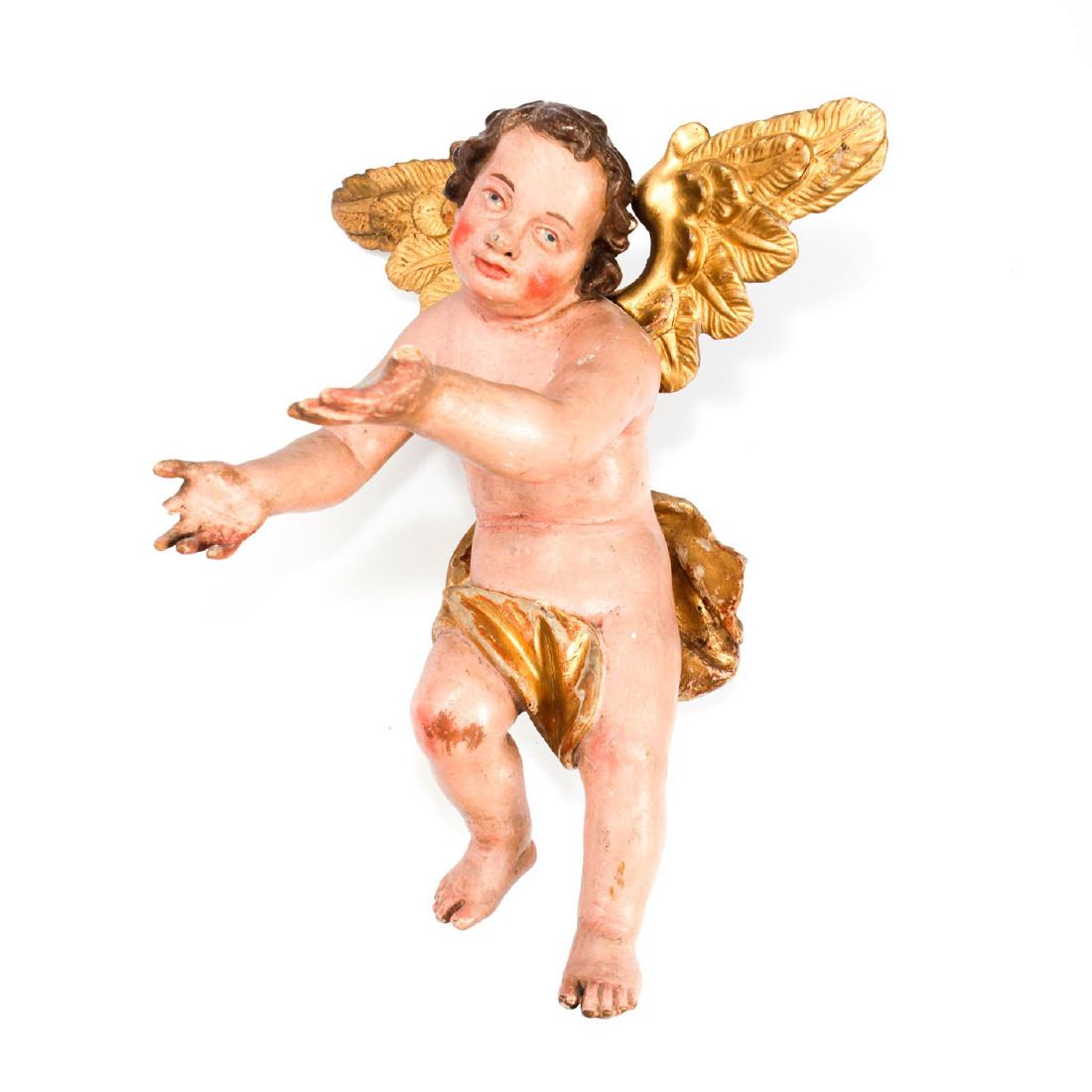 18TH CENTURY POLYCHROME BAROQUE WOODEN ANGEL (1 of 6)