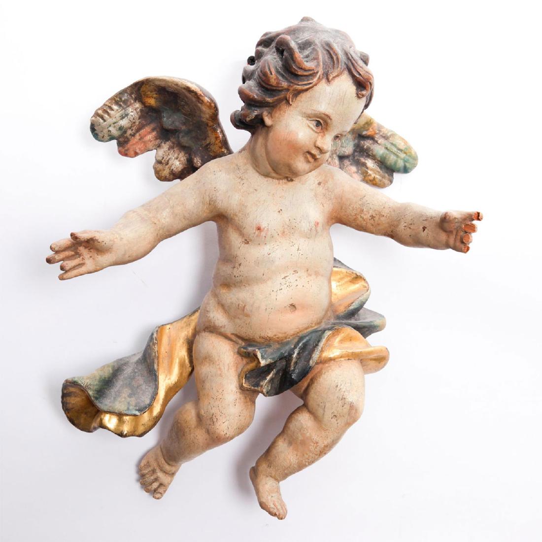 18TH CENTURY POLYCHROME BAROQUE WOODEN ANGEL (1 of 6)