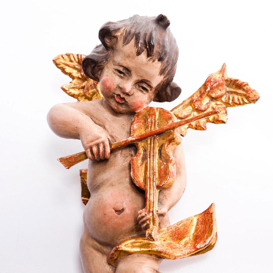 19TH C. WOODEN CHERUB PUTTI ANGEL WITH VIOLIN (1 of 4)