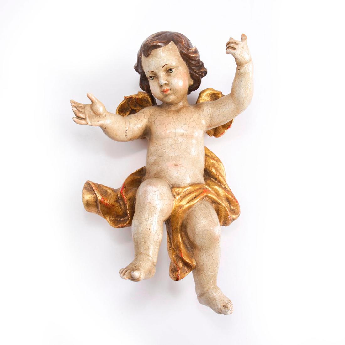 19TH C. WOODEN POLYCHROME CHERUB PUTTI ANGEL (1 of 4)