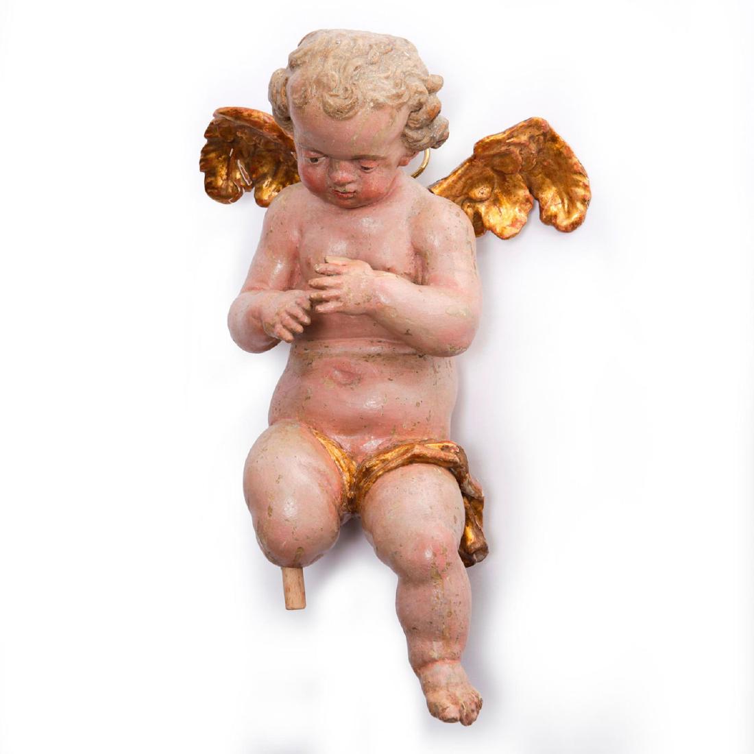 19TH CENTURY BEGGAR WITH A FAKE LEG WOODEN ANGEL (1 of 3)