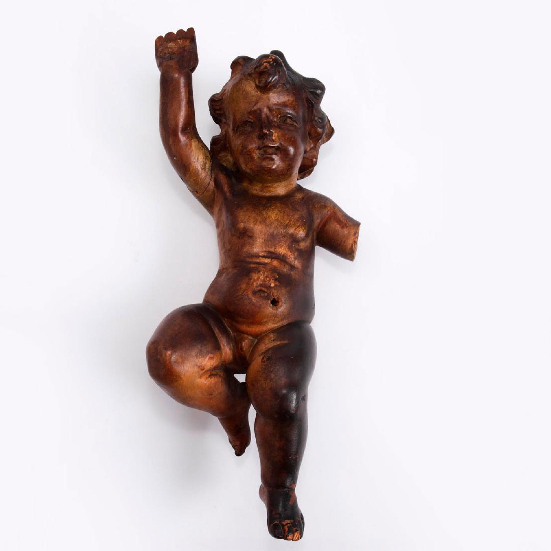 19TH CENTURY POLYCHROME WOODEN CHERUB ANGEL (1 of 4)