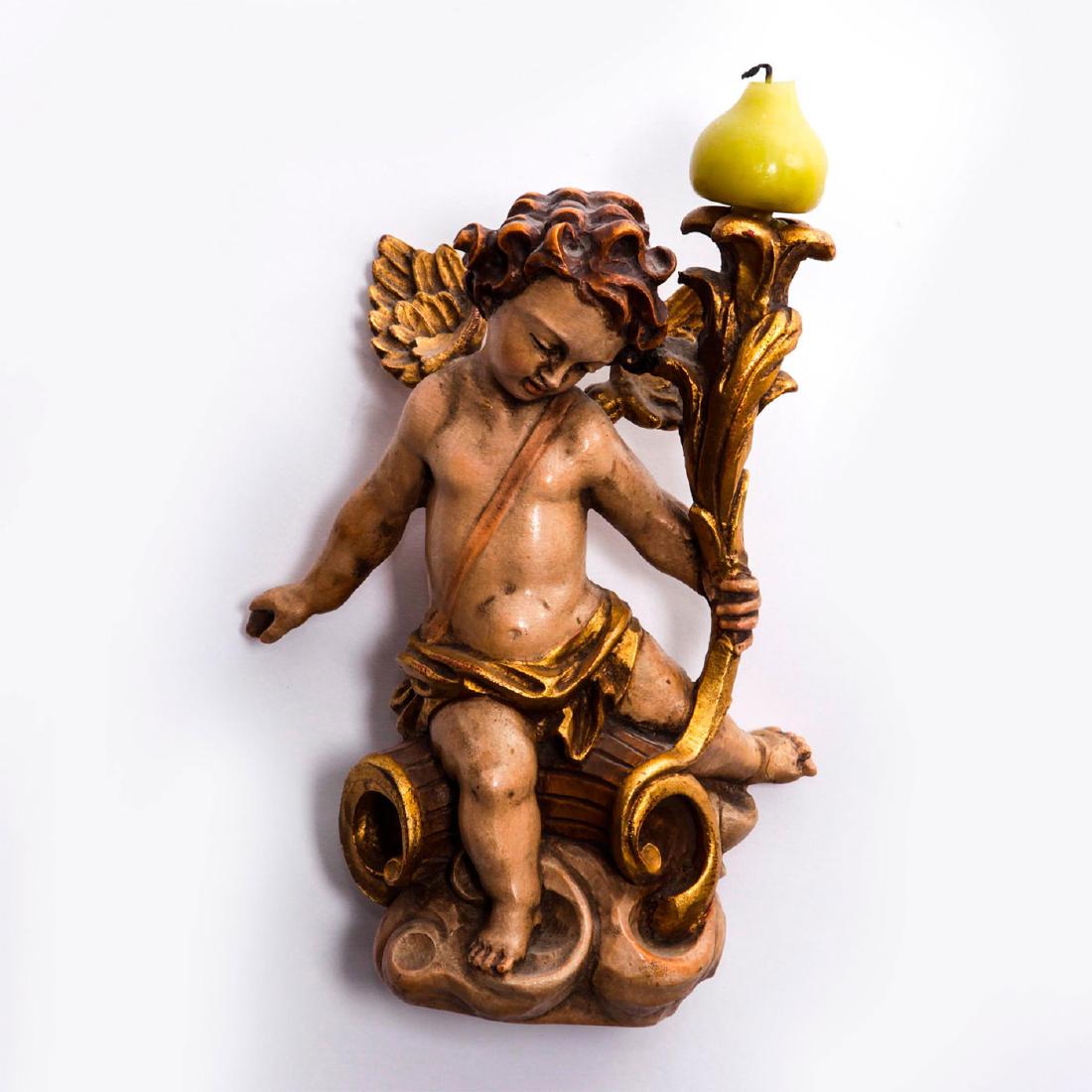 ART DECO POLYCHROME CHERUB ANGEL CANDEL SCONCE (1 of 6)