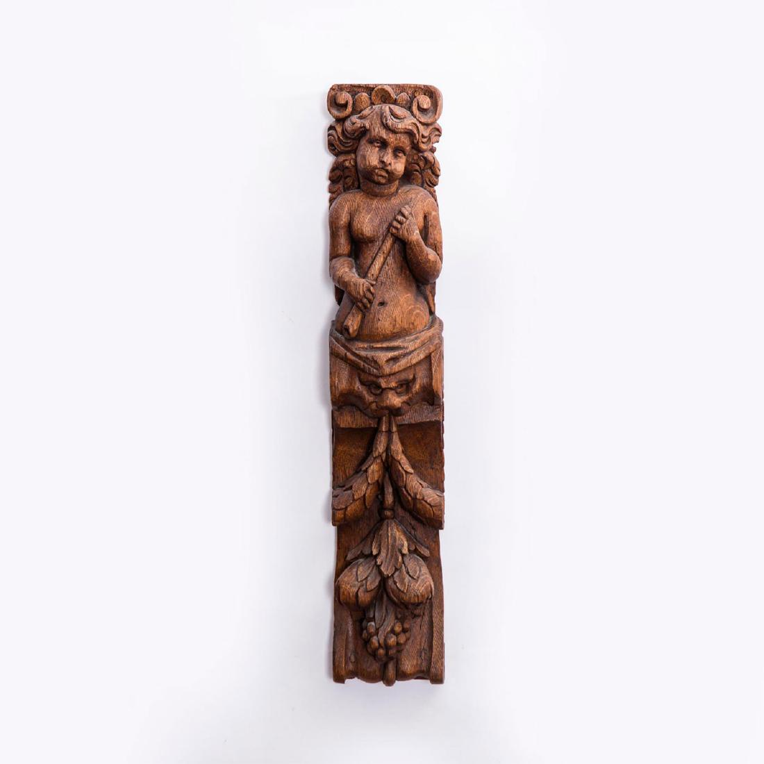 ART NOUVEAU WOODEN CHERUB ANGEL OVER GRAPES: Italian German. Allegory with grapes, the Biblical symbol of generosity. Issued: 20th c. Dimensions: 24"H Country of Origin: South Tyrol