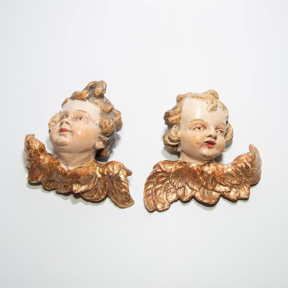 PAIR OF WOODEN BLACK FOREST CHERUB ANGELS BUST PLAQUE (1 of 10)