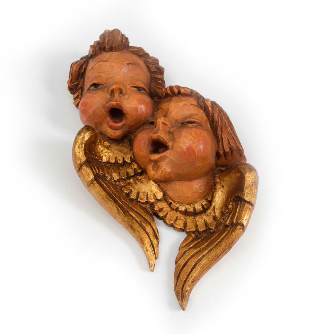 WOODEN SINGING CHERUB ANGELS BUST PLAQUE (1 of 3)