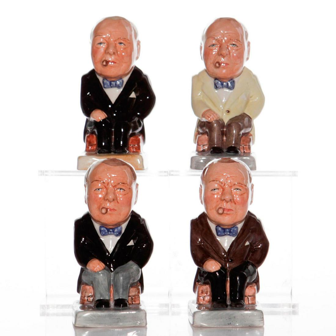 4 BAIRSTOW MANOR CHARACTER TOBY JUGS, WINSTON CHURCHILL: Small size, handpainted. Manor Collectables backstamp. Issued: 20th c. Dimensions: 4.75"H, each Manufacturer: Bairstow Manor Collectables Country of Origin: England