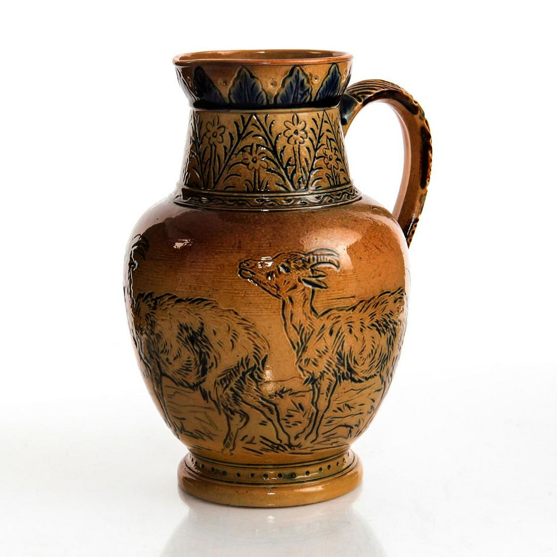 DOULTON LAMBETH HANNAH BARLOW STONEWARE PITCHER, GOATS (1 of 4)