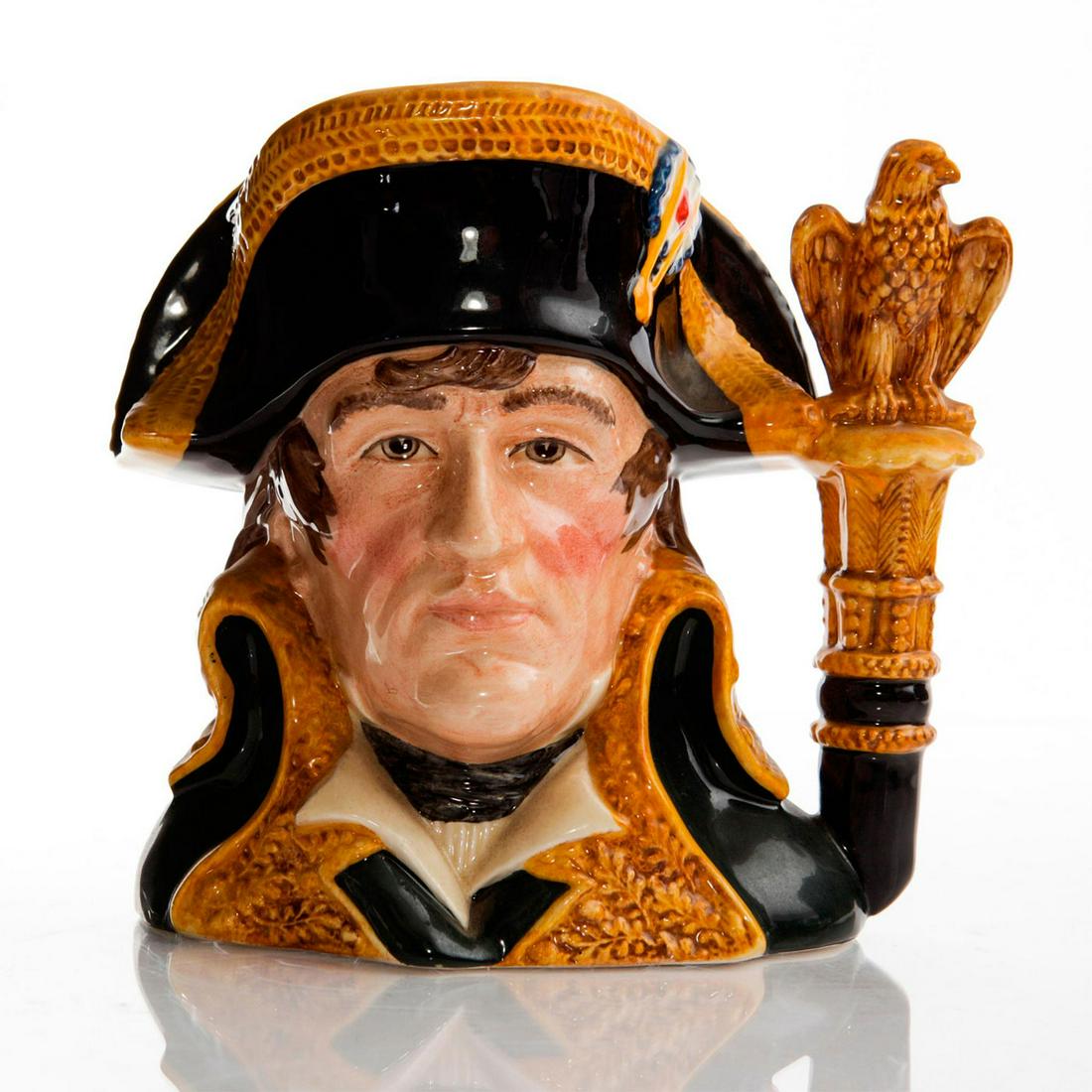 ROYAL DOULTON CHARACTER JUG, NAPOLEON D6941: Limited edition. Signed by Michael Doulton. Eagle baton handle. Signed by artist. Stamped to base ROYAL DOULTON ENGLAND and other marks. Artist: Stanley J. Taylor Issued: 1993 Dimensions: 7.5"H x 7.5"