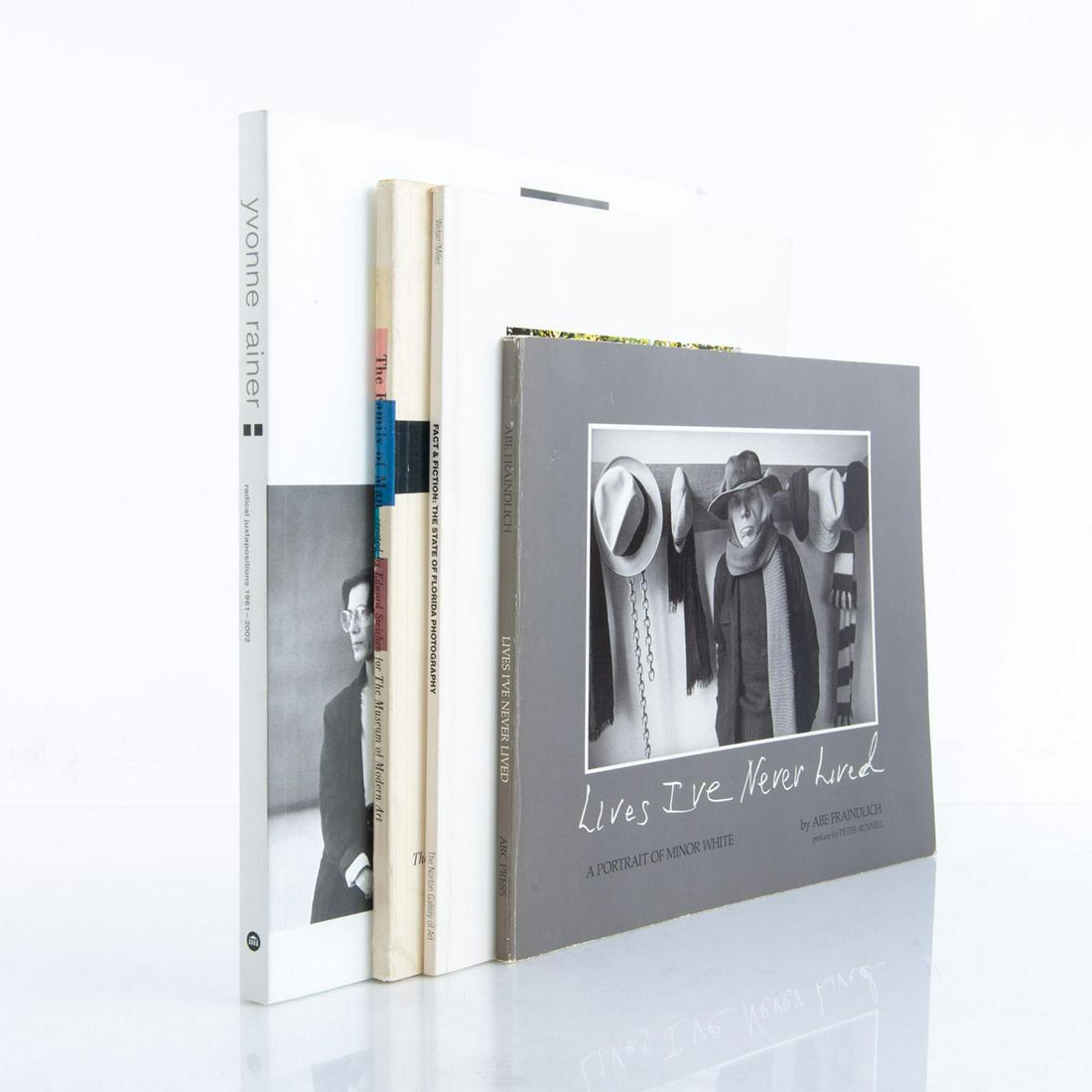 4 BOOKS ON PHOTOGRAPHIC ARTISTS: 4 books, soft covers of portraits. Edward Steichen, Yvonne Rainer, Minor White, and Fact & Fiction: The State of Florida Photography. Issued: 1980-2005 Dimensions: 12"L x 11"W, largest