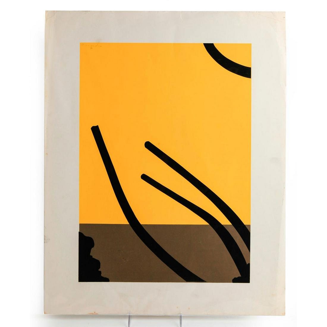 PAUL VANIER BEAULIEU MID CENTURY ART PRINT, ABSTRACT: Hand signed, dated. Stamped Dominion Gallery, Montreal on back. Paul Vanier Beaulieu (1910-1996) painted still lifes, landscapes, and figures in semi-abstract and modernistic styles. He was particular