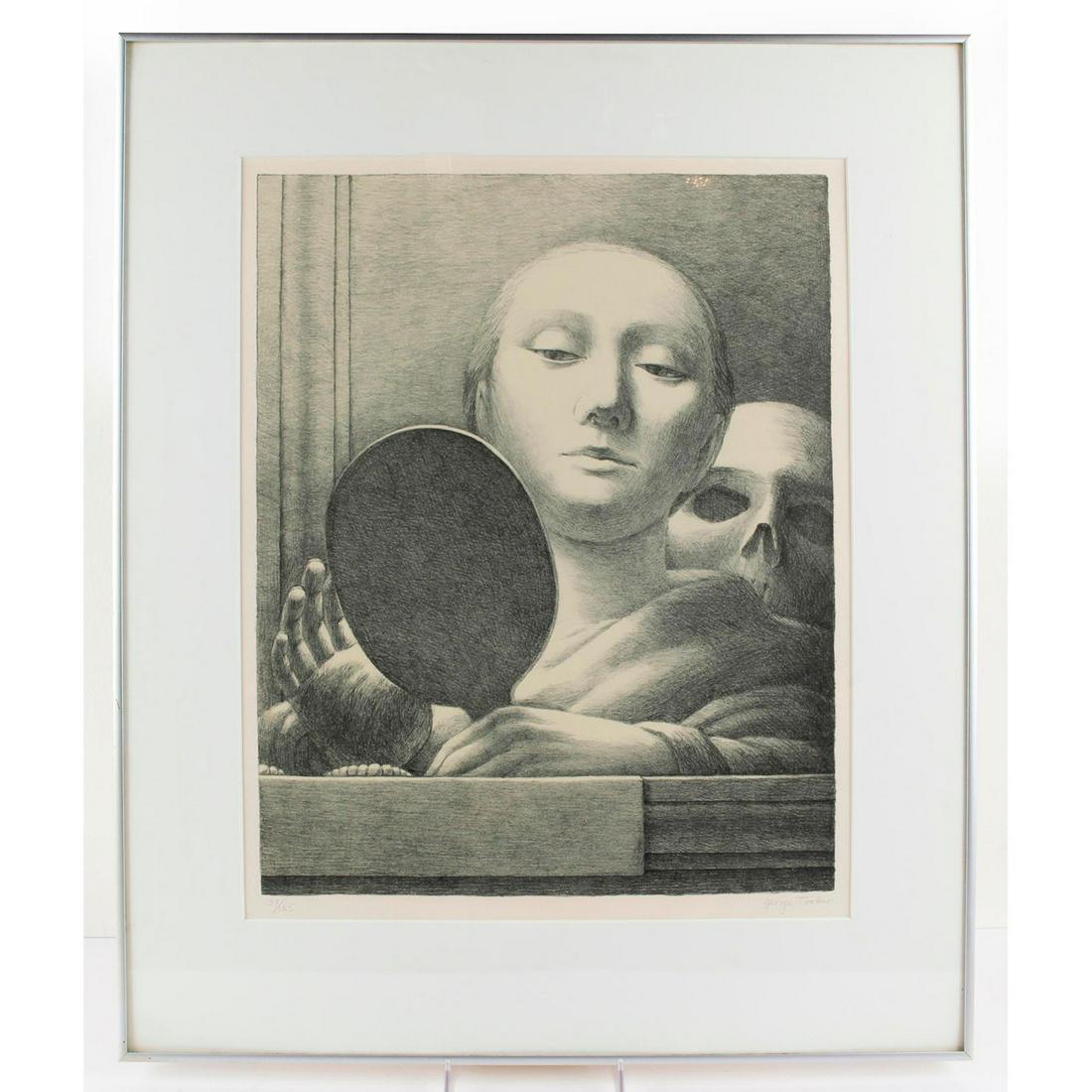GEORGE TOOKER , THE MIRROR, 1978, SIGNED: Limited edition 37/125; lithograph print. 21"H x 17"W, pictured. George Tooker, an American figurative painter, was known greatly for his photorealism artworks. A copy of the invoice from Midtown Gall