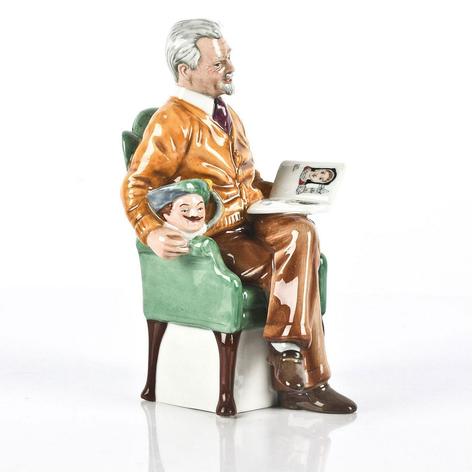 ROYAL DOULTON FIGURINE, PRIDE AND JOY HN2945: Royal Doulton International Collector's Club series. Brown, gold and green colorway. Doulton backstamp. Artist: R. Tabbenor Issued: 1984 Dimensions: 7"H Manufacturer: Royal Doulton Country of Origin: