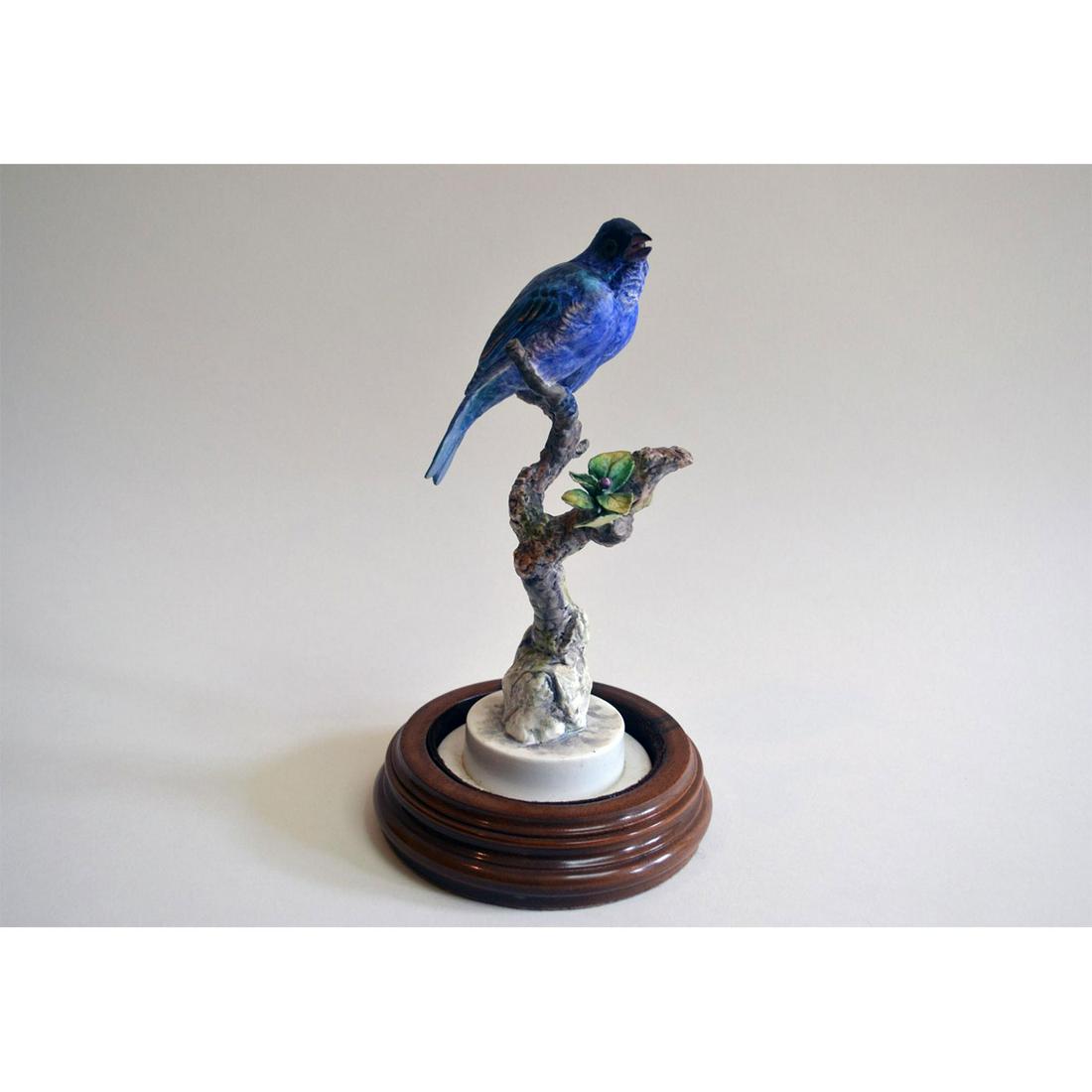 ROYAL WORCESTER INDIGO BUNTING AND PLUM TWIG, SINGLE: Rare limited edition, only 6 were produced. Authentic hallmark. English fine bone china, decorated. Hand painted. Shape number: 3223. Artist: Dorothy Doughty Issued: 1936 Dimensions: 9 1/2"H x 5"W x 5