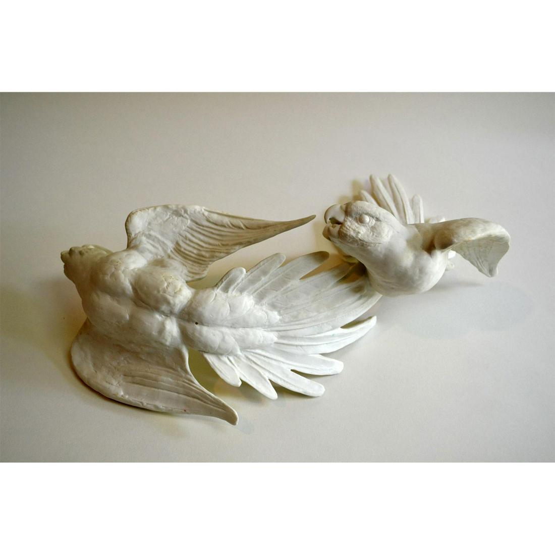 ROYAL WORCESTER EXTINCT CAROLINA PAROQUETS, WHITE: Limited Edition of 75, with authentic hallmark. English fine bone china, white porcelain. Shape number: 3632. Artist: Dorothy Doughty Issued: 1968 Dimensions: 15"H x 14"W x 6"D Edition Size: 75 Manufa