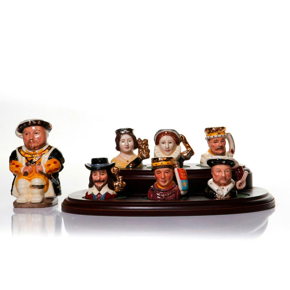 ROYAL DOULTON, KINGS AND QUEENS OF REALM, TINY TOBY: 7 Limited edition of 2500 sets, with presentation stand. D6990-6995. Issued: 20th c. Dimensions: 10"H, tallest Manufacturer: Royal Doulton Country of Origin: England