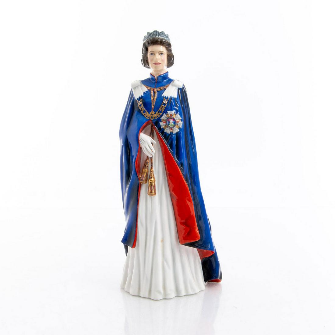 ROYAL DOULTON FIGURINE, QUEEN ELIZABETH II HN2878: Released to celebrated 30th anniversary of coronation. Royal Doulton backstamp, figure title, and edition information on bottom. Includes CoA. Artist: Eric J. Griffiths Issued: 1983 Dimensions: 10.5"H