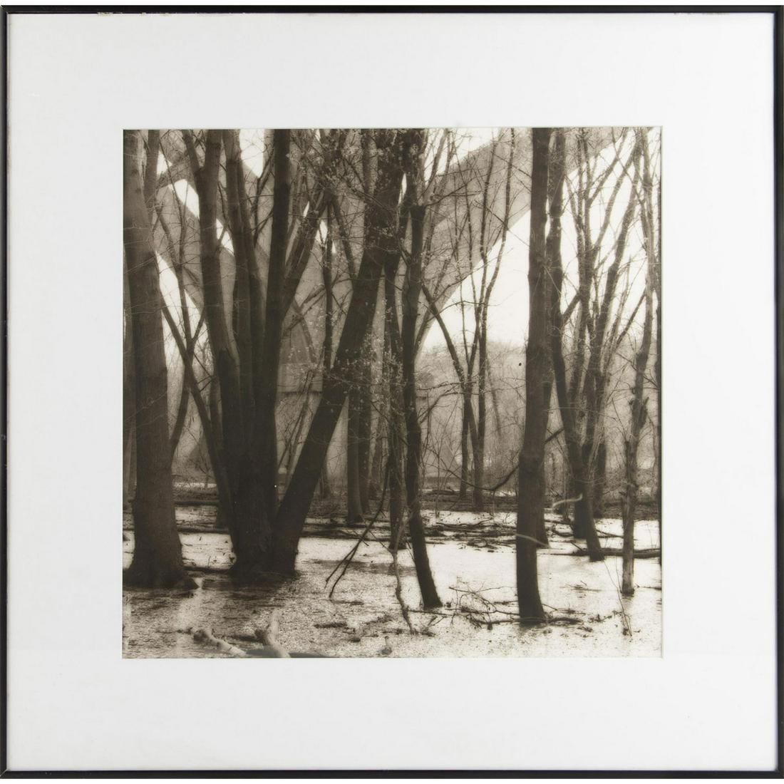 LYNN GEESAMAN, MENDOTA BRIDGE PHOTOGRAPH, 1983: Titled and dated on the back of piece. 18.5"H x 18.5"W, pictured. A copy of the invoice from The Witkin Gallery in New York is also included. Gelatin silver print on toned paper. Edition of 15. Artis