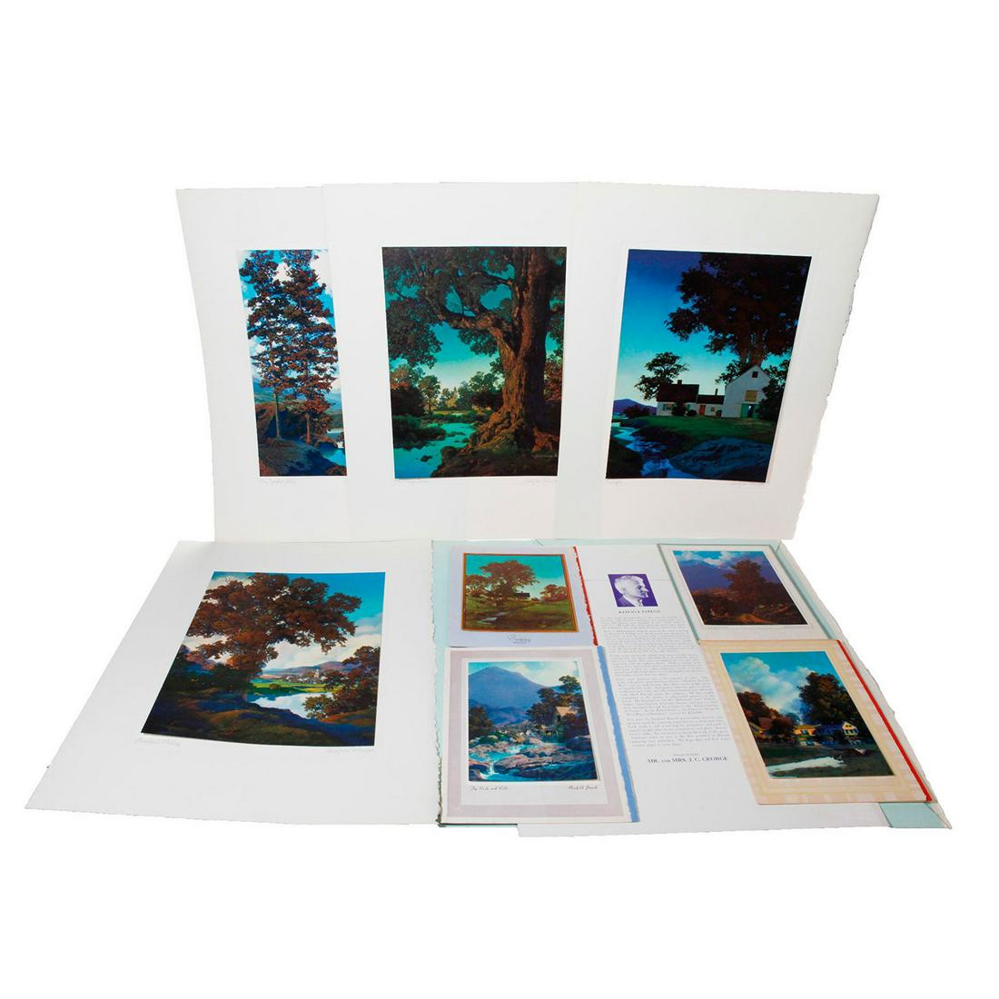 MAXFIELD PARRISH (1870-1966), ART PORTFOLIO: 4 prints and 4 greeting cards. Images on greeting cards are 6"H x 5"W, overall dimensions are 7.75"H x 6"W. 3 greeting cards includes an insert detailing the cover art. Our Beautiful America Prints ar