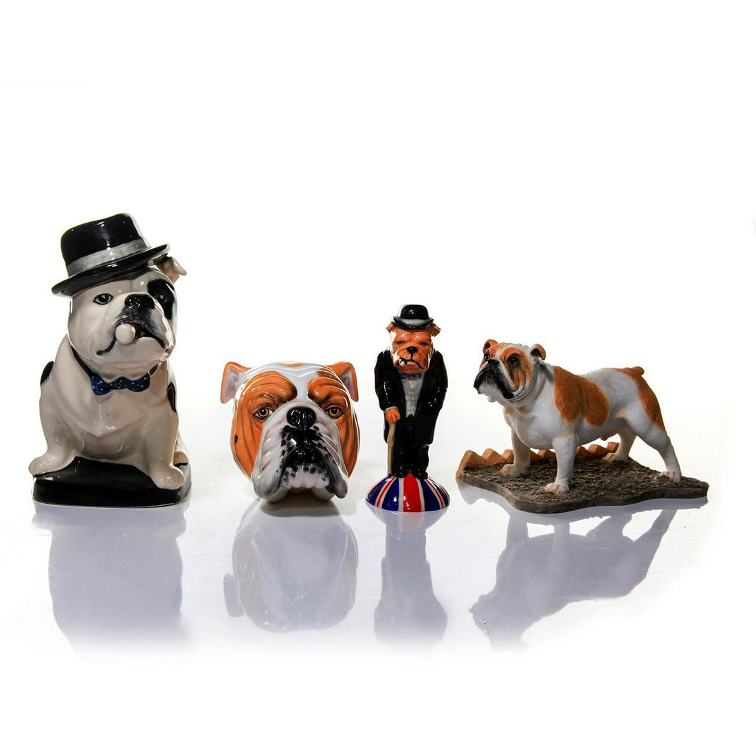 4 ENGLISH BULLDOG PORCELAIN FIGURINES AND JUG (1 of 3)
