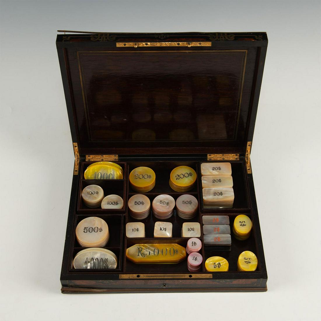 TAHAN INLAYED GAME PEARL MONEY CHIP BOX (1 of 12)