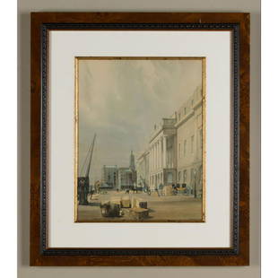 VICTORIAN ENGRAVED PRINT, THE CUSTOM HOUSE, T.S. BOYS: An original antique print depicting THE CUSTOM HOUSE from Original Views of London As It Is by the artist and lithographer Thomas Shotter Boys. From a ca. 1880 lithograph made after the 1842 original.