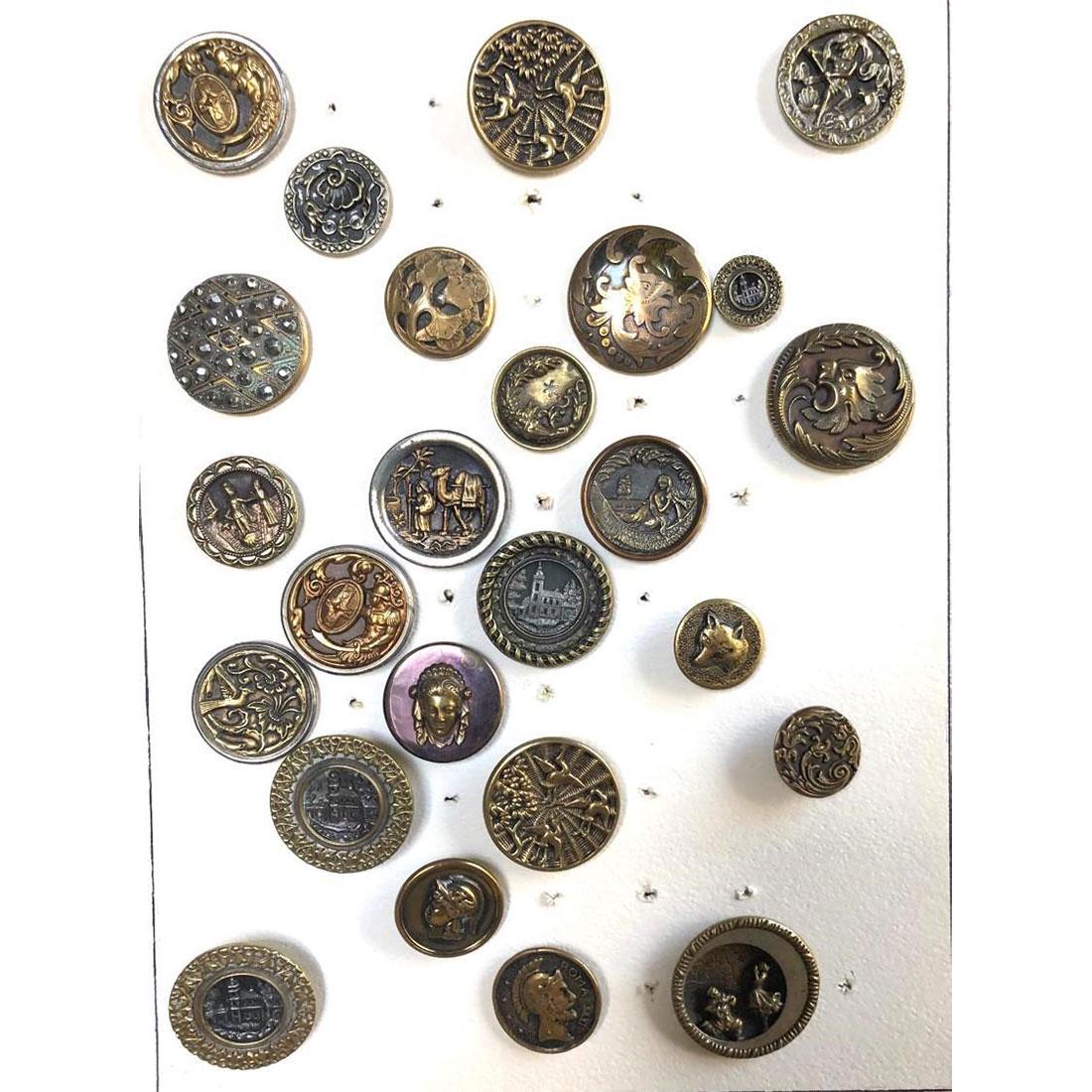 2 CARDS OF MOSTLY LARGE ASSORTED MATERIAL PICTURE: 41 M/L assorted pictures in assorted materials. These cards include an extra large Rosette shank white glass dragon, an extra large jasperware of Winston Churchill, a horn or celluloid background "fab