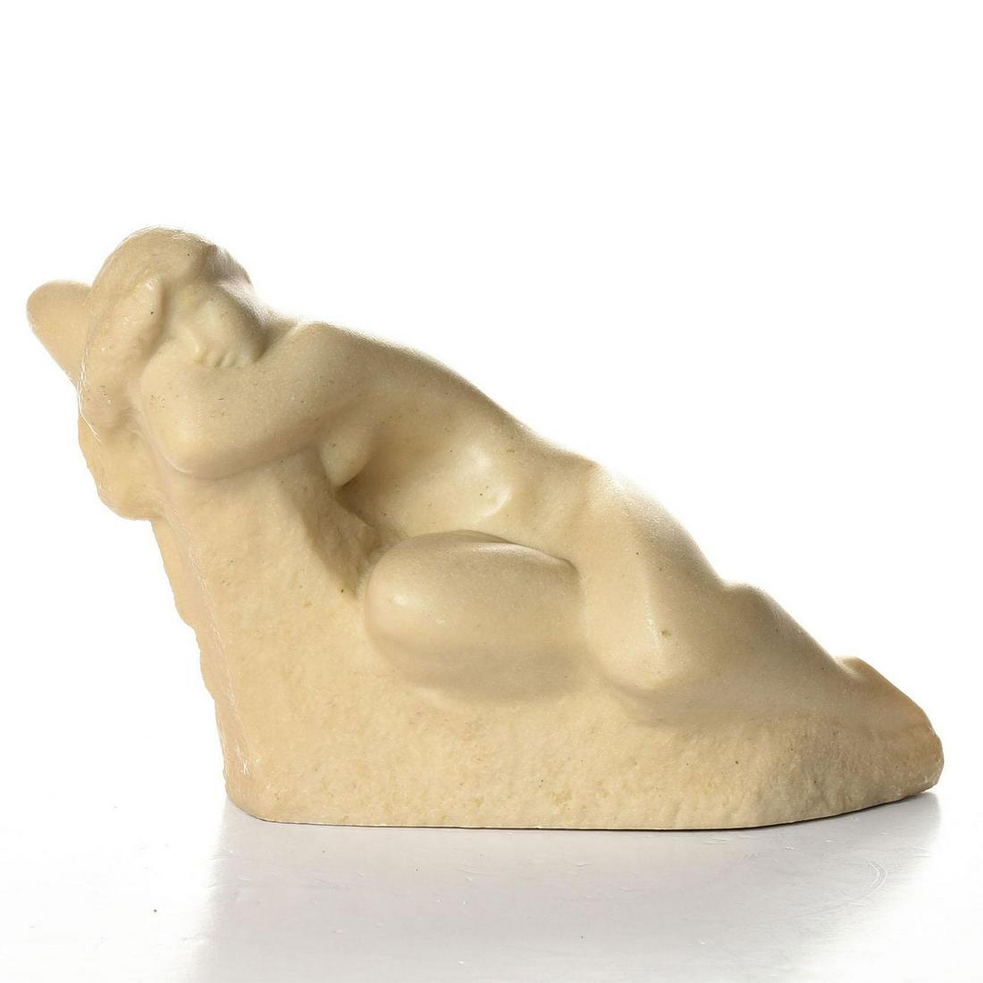 VINCENT GLINKSY RESIN SCULPTURE NUDE RECLINING WOMAN: Modernist sculpture in resin. Artist signed V GLINSKY. A reclining nude woman in resin, The Dreamer, sculpted and signed by American artist Vincent Glinsky (1895-1975). Artist: Vincent Glinsky Issued: