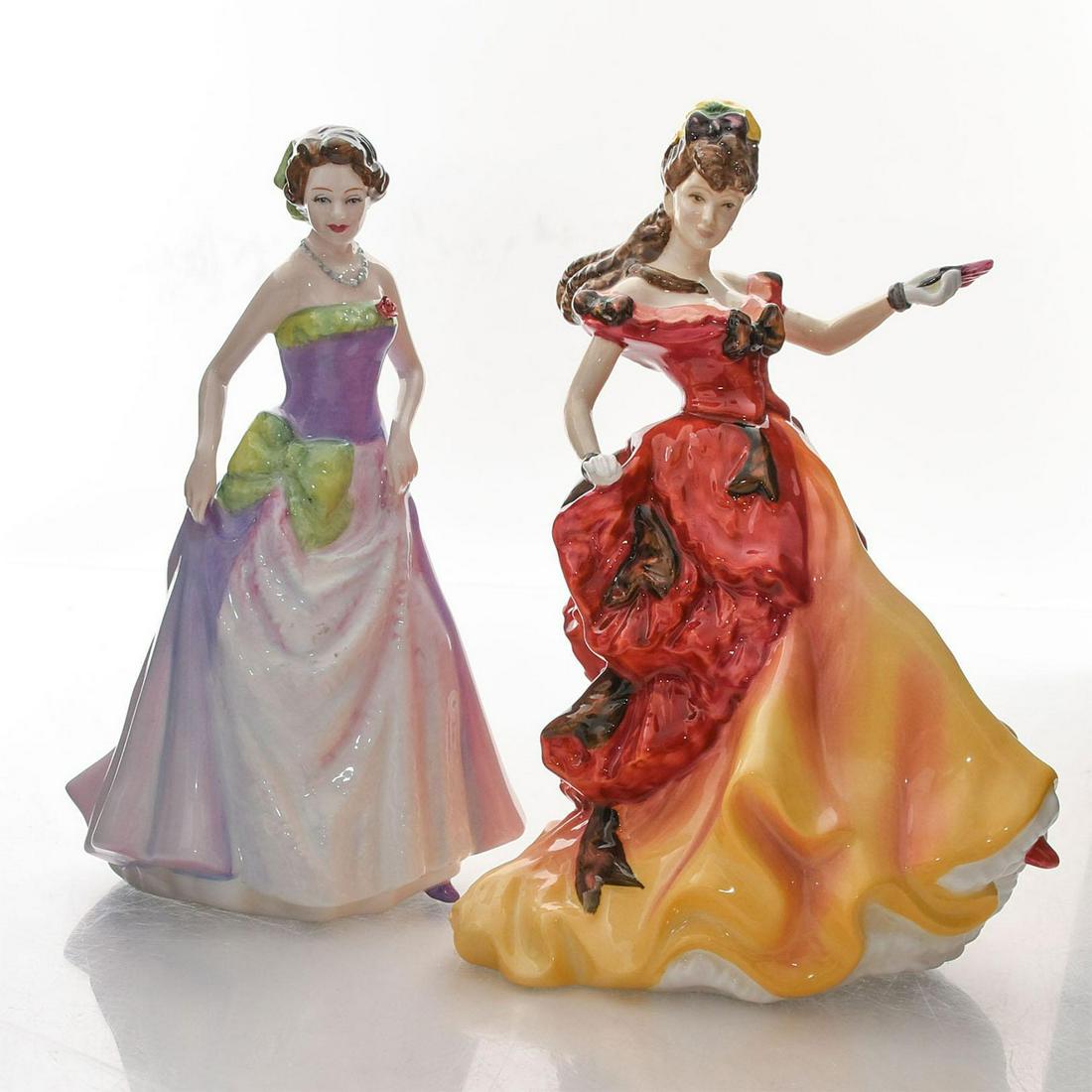 2 ROYAL DOULTON FIGURINES, JESSICA HN3850, BELLE HN3703: Figure of the Year 1996 and Figure of the Year 1997. Charlton Standard Catalogue 12th Ed., estimate: $650. Issued: 20th c. Dimensions: 8.75"H, tallest Manufacturer: Royal Doulton Country of Origin: En