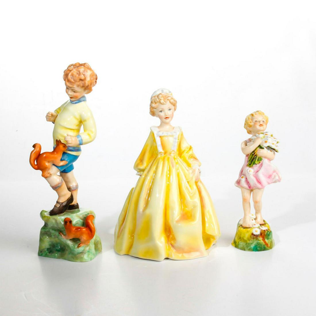 3 ROYAL WORCESTER CHILD CLASSICS FIGURINES: Grandmother's Dress 3081, October 3417 and England 3075. Royal Worcester backstamps. Issued: 20th c. Dimensions: 7.75"H, tallest Manufacturer: Royal Worcester Country of Origin: England