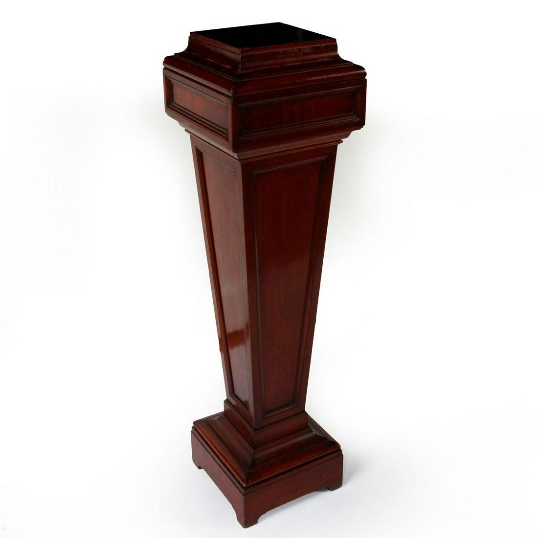 LARGE NEOCLASSICAL WOODEN DISPLAY PEDESTAL BASE: For jardiniere, vase. Classically tapered Grecian column style. Issued: 20th c. Dimensions: 47.5"H x 13"W Country of Origin: United States