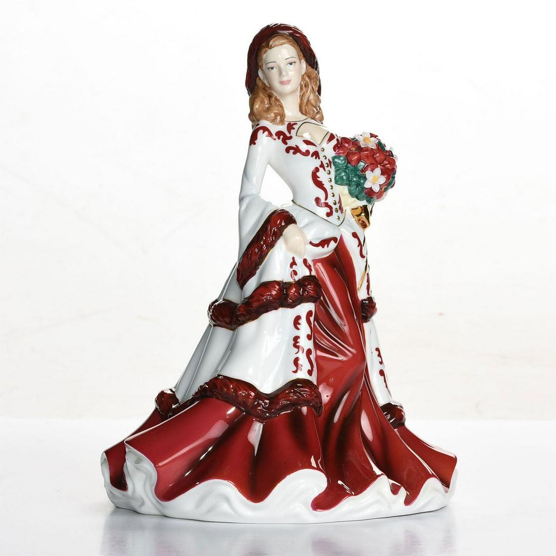 ROYAL DOULTON FIGURINE, CHRISTMAS DAY 2008 HN5209: Pretty Ladies model; Christmas Day series. Red and white cloak. Doulton backstamp. Artist: V. Annand Issued: 2008 Dimensions: 9"H Manufacturer: Royal Doulton Country of Origin: England