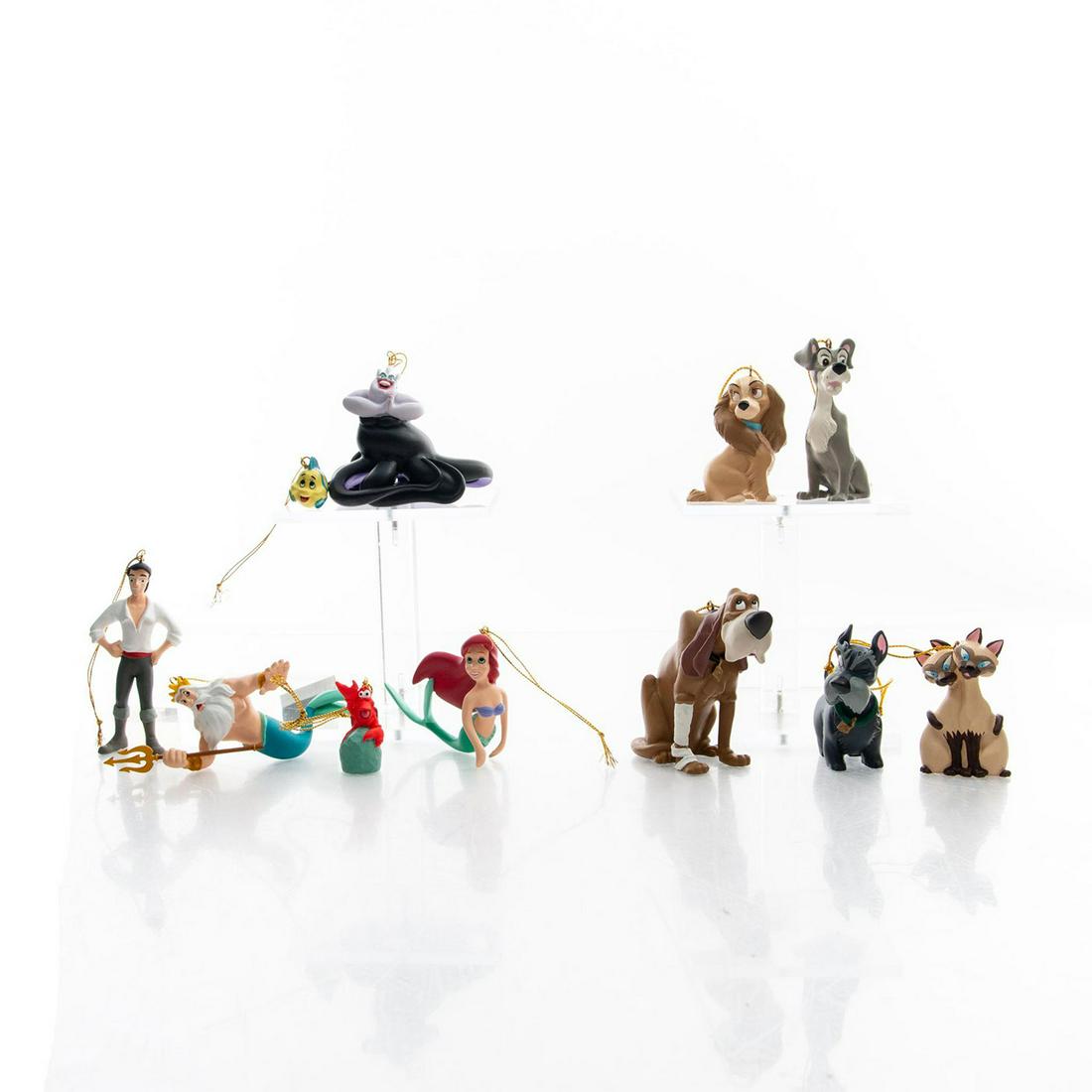 2 BOXED DISNEY CHRISTMAS ORNAMENTS: Includes 6 pc Little Mermaid set and 5 pc Lady and Tramp set. 2 sets of ornaments based on the classic Disney films. Issued: 20th c. Dimensions: 12"L x 9.5"W, each box Country of Origin: China