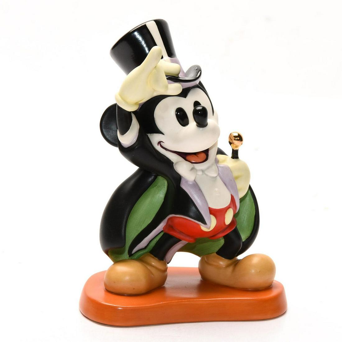 DISNEY CLASSICS FIGURINE, MAGICIAN MICKEY MOUSE: 1997 Collectors Society Member Sculpture. DISNEY backstamp. Stamped to base WALT DISNEY CLASSICS COLLECTION MAGICIAN MICKEY "ON WITH THE SHOW!" Certificate of Authenticity. Collectors Box. Issued: 199