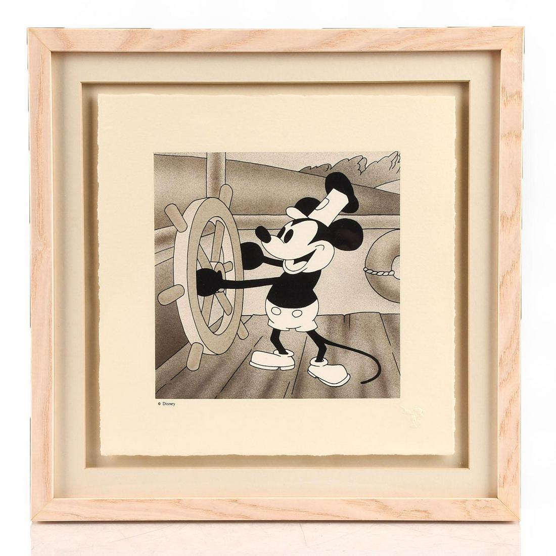 DISNEY ENGRAVED ETCH SERIGRAPH, MICKEY MOUSE: Limited Edition, natural acid free print. Signed by artist. Created by Disney artist Ron Dias in a limited edition of 7500, after original art from the 1928 animated Walt Disney film Steamboat Willie,