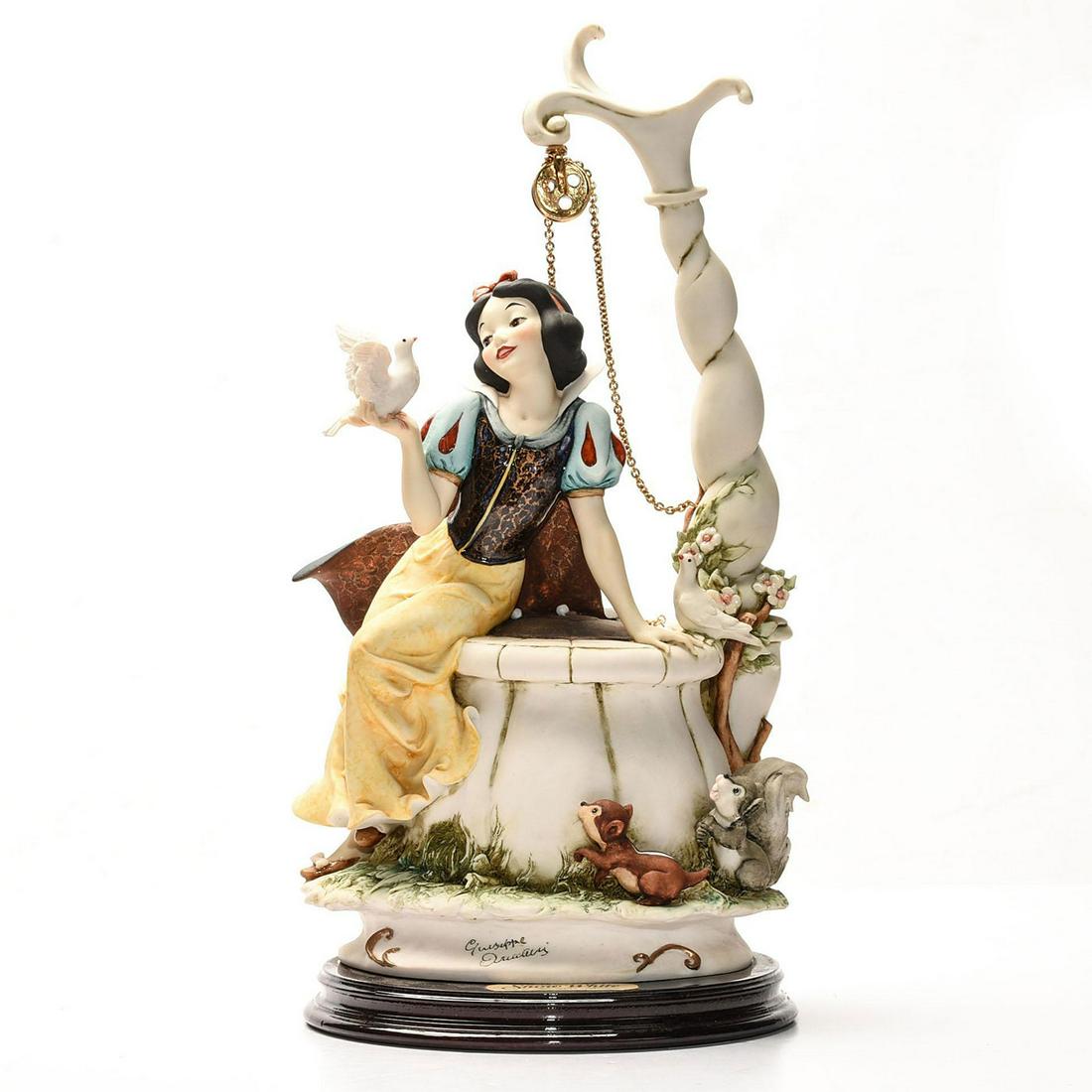 DISNEY GIUSEPPE ARMANI SNOW WHITE & WISHING WELL FIGURE: Group sculpture, artist signed. Certificate of Authenticity. An exemplary Limited Edition sculpture by Italian artist Giuseppe Armani (1935-2006) depicting an exquisitely detailed scene from the 1937 