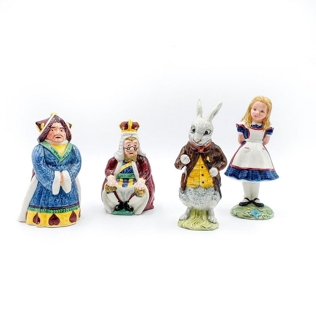 4 BESWICK ALICE IN WONDERLAND SERIES FIGURINES: Alice, White Rabbit, King of Hearts, Queen of Hearts. Beswick backstamp. Issued: 20th c. Dimensions: 5"H, largest Manufacturer: Beswick Country of Origin: England