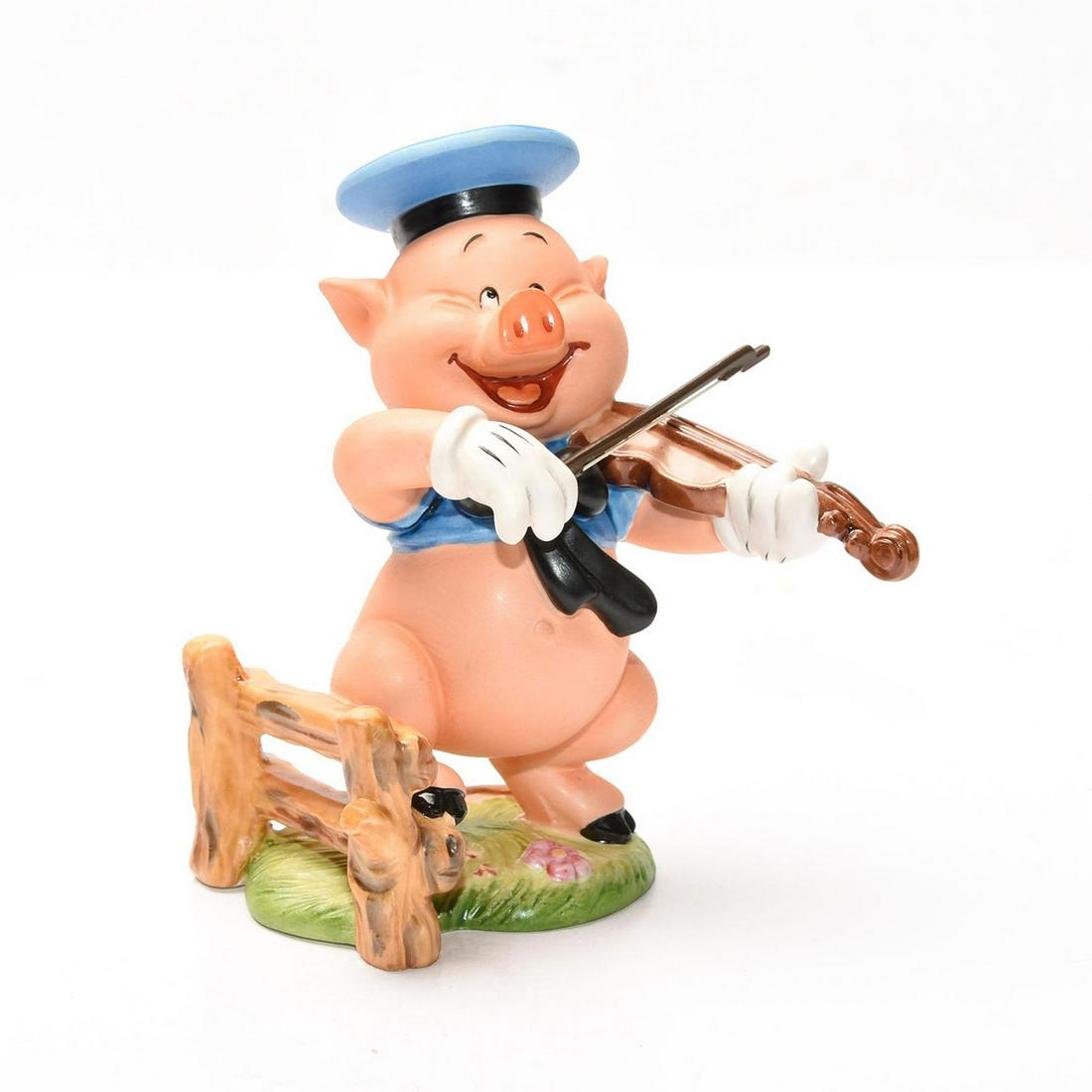 DISNEY CLASSICS THREE LITTLE PIGS FIGURINE, FIDDLER PIG: 60th anniversary commemorative. DISNEY backstamp. Stamped to base WALT DISNEY CLASSICS COLLECTION THREE LITTLE PIGS 60TH ANNIVERSARY HEY DIDDLE DIDDLE I PLAY MY FIDDLE. Collectors box. Certificate of 