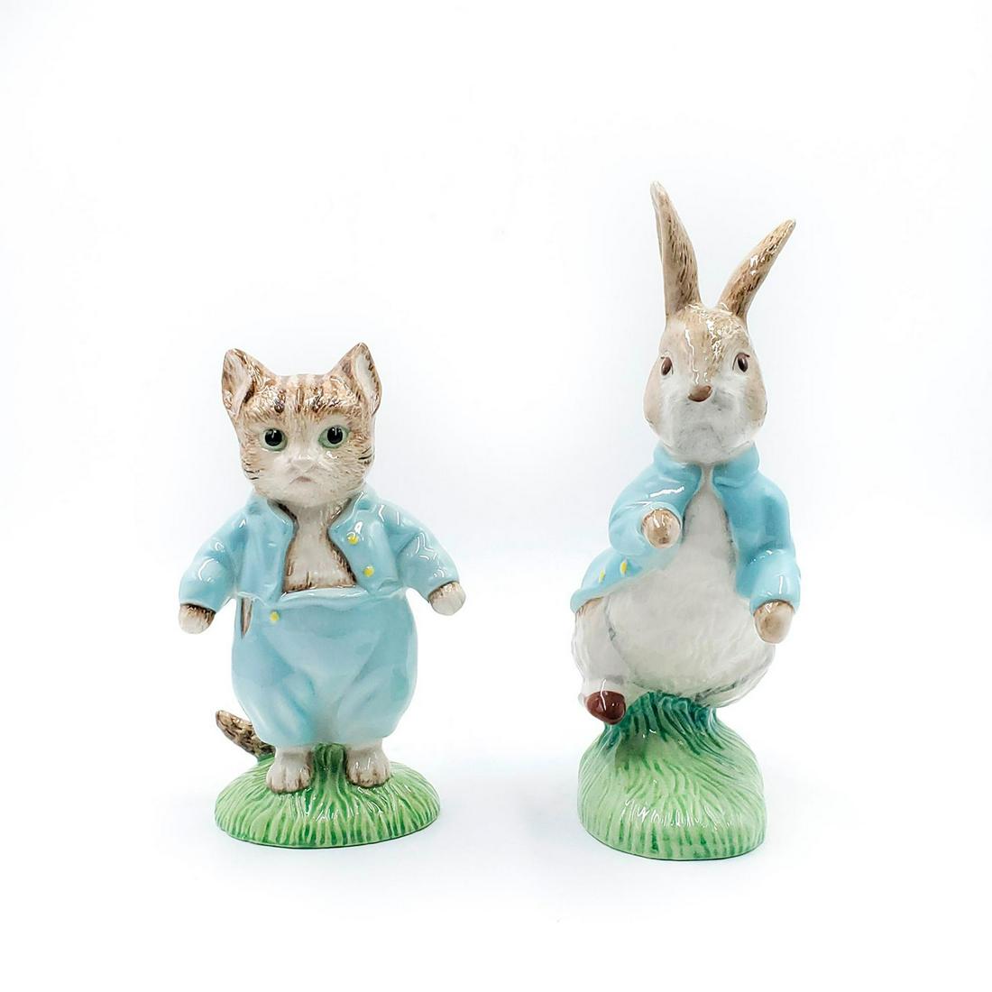 2 ROYAL ALBERT FIGURINES, TOM KITTEN, PETER RABBIT: Beatrix Potter. Royal Albert backstamp. Issued: 20th c. Dimensions: 7.5"H Manufacturer: Royal Albert Country of Origin: England