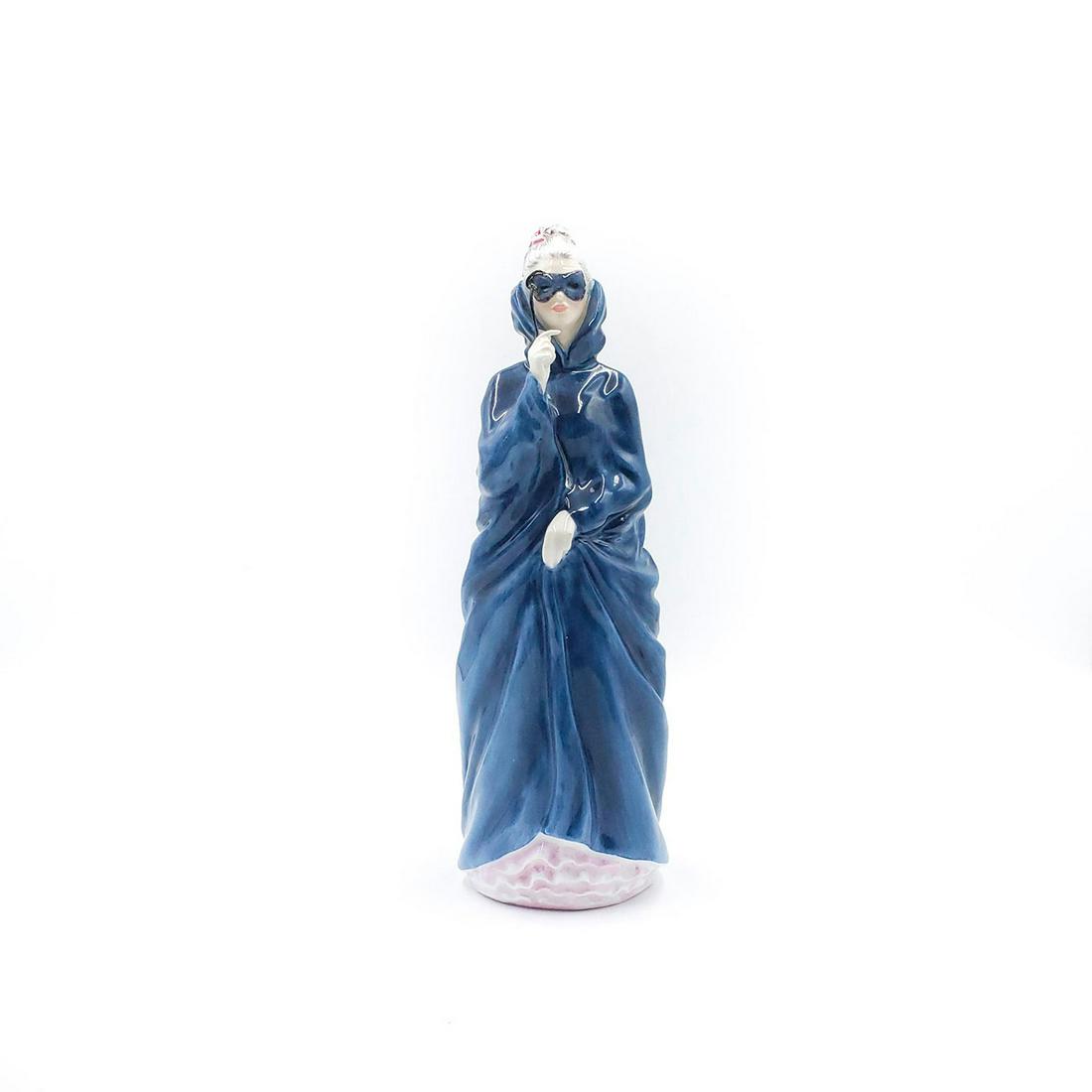 ROYAL DOULTON FIGURINE, MASQUE HN2554: Hand Holds wand of mask. Doulton backstamp. Artist: D.V. Tootle Issued: 20th c. Dimensions: 8.5"H Manufacturer: Royal Doulton Country of Origin: England