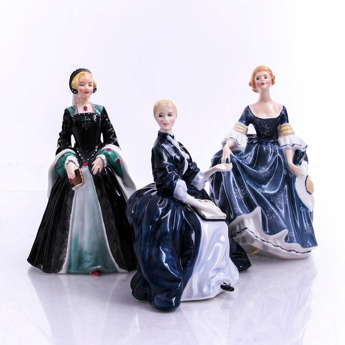 3 ROYAL DOULTON PRETTY LADIES FIGURINES: Janice HN2165, Laurianne HN2719 and Hilary HN2335. Doulton backstamps. Issued: 20th c. Dimensions: 8"H, tallest Manufacturer: Royal Doulton Country of Origin: England