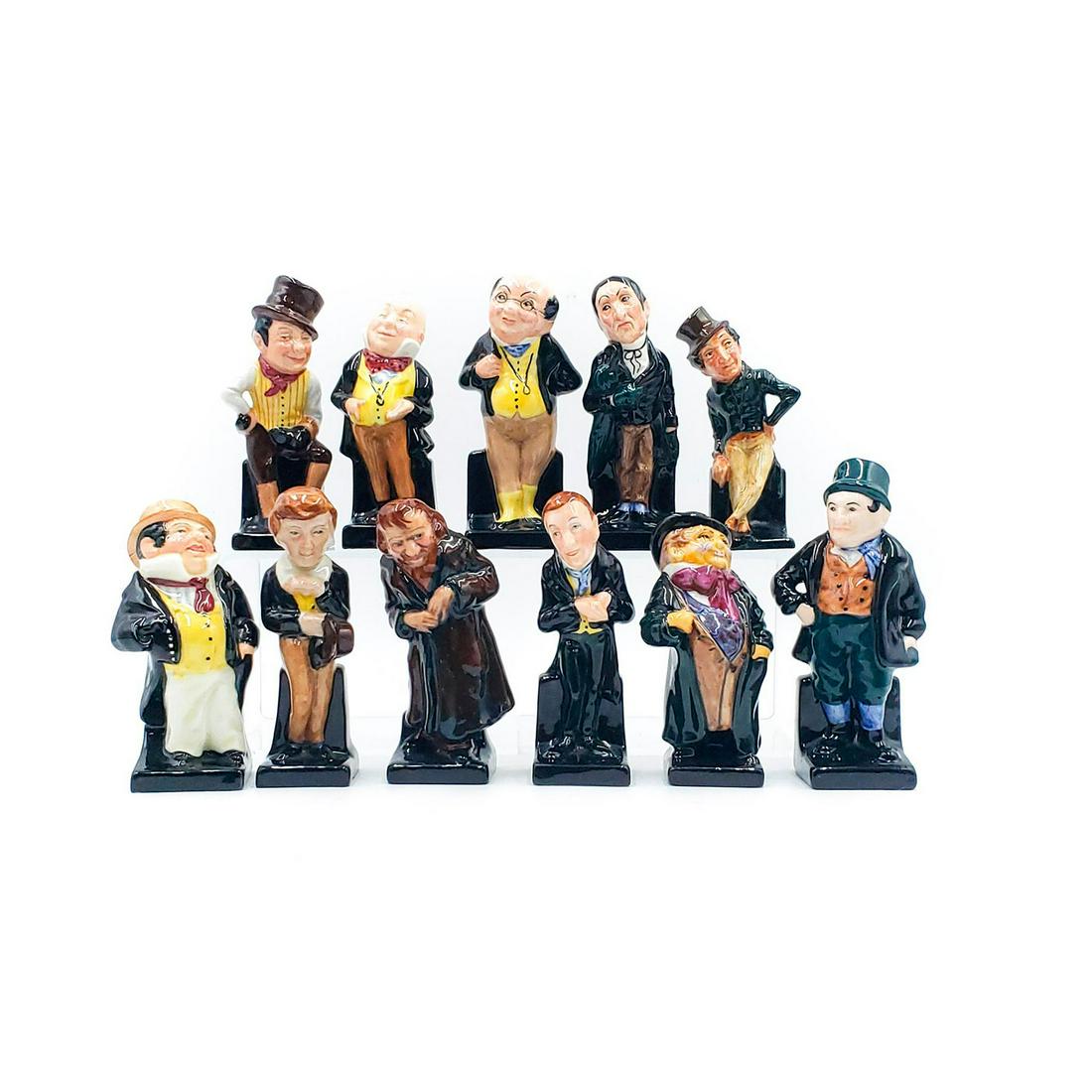11 ROYAL DOULTON MINIATURE FIGURINES, DICKENS SERIES: Classic characters from Dickens novels. David Copperfield M88, Uriah Heep M45, Captain Cuttle M77, Fagin M49, Jingle, Tonny Weller M47, Pickwick M41, Micawber M42, Sam Weller M48, Bill Sikes M54, Stig