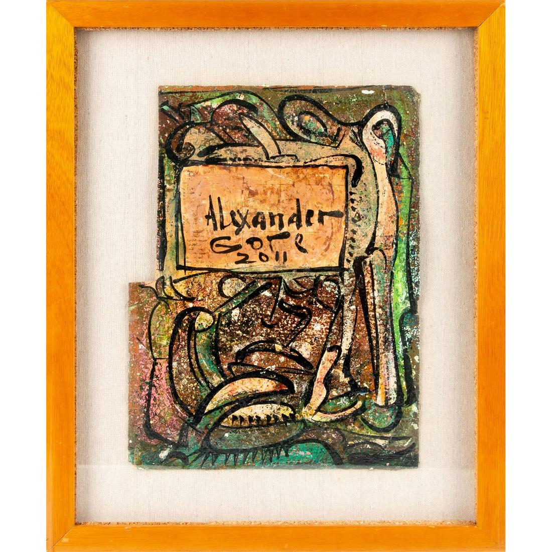 ALEXANDER GORE OIL ON PAPER PAINTING: Abstract artwork prominently signed and dated by artist. Includes certificate of authenticity on back. Artist: Alexander Gore Issued: 2011 Dimensions: 21.75"H x 17.75"W x 2"D, framed Country of Origin