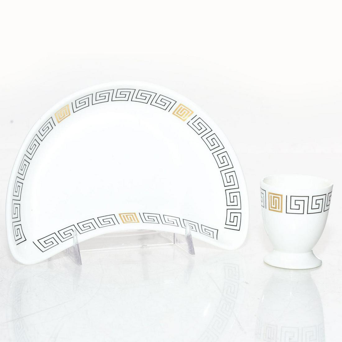 2 PC. ROYAL DOULTON SAN FRANCISCO HOTELWARE: Egg cup, and crescent dish, Marked Royal Doulton on bottom. Issued: 20th c. Dimensions: 6"W, largest Manufacturer: Royal Doulton Country of Origin: England